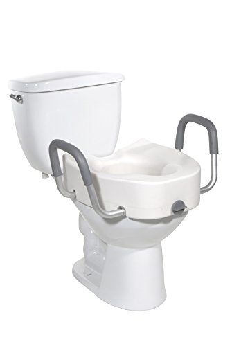 Drive Medical Premium Plastic Raised Toilet Seat with Lock, Elongated | Raised Toilet Seat Includes Lock and Padded Armrests for Comfortable Everyday Bathroom Support, Elongated