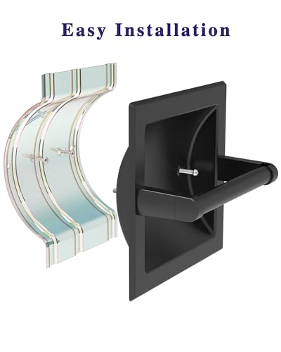 Recessed Toilet Paper Holder Wall Mount Matte Black Stainless Steel | Post Pivoting Design Easy to Change Roll, in Wall Toilet Paper Holder for Mega Roll for Bathroom Contemporary Hotel Style - color: Black