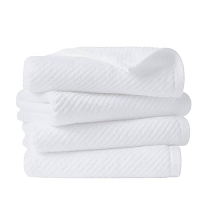 Madison Park 100% Zero Twist Cotton 4 Piece Bathroom Hand Towels, White | 18" x 28" Bath Hand Towels, 500 GSM Diagonal Ribbed, Soft, Quick Dry, Highly Absorbent, Durable, Modern, OEKO TEX - color: White, size: 4 Piece Hand Towel Set