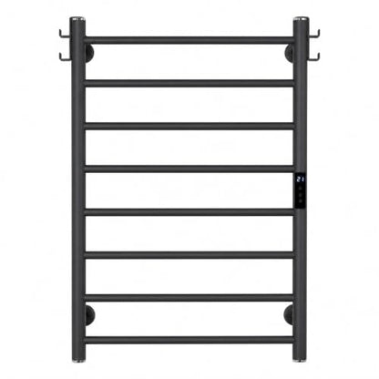 800mm Heated Towel Rack 8 Bar Wall Mounted Electric Towel Warmer Black - color: Black Anodized Finish, size: 8-Bar / 800 x 550 mm