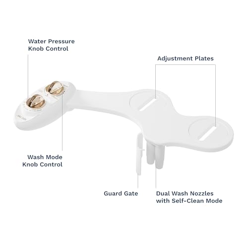LUXE Bidet NEO 185 - Bidet Attachment for Toilet Seat, Gold | Non-Electric, Dual Nozzle, Self-Cleaning, Adjustable Water Pressure, Rear & Feminine Wash - color: Gold