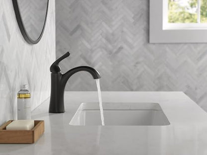 Delta Arvo Matte Black Bathroom Faucet 1 Hole, Single Hole Bathroom Sink Faucet for Vanity, Push-Pop Drain Assembly, Matte Black 15840LF-BL - color: Matte Black