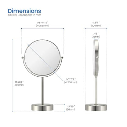 Free Standing Magnifying Makeup Mirror | Dual-Sided 1X/5X Magnification | 360° Rotating Vanity Mirror for Precise Grooming, Skincare & Beauty (Brushed Nickel, KMM103) - color: Brushed Nickel