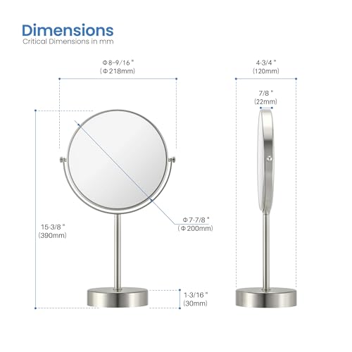 Free Standing Magnifying Makeup Mirror | Dual-Sided 1X/5X Magnification | 360° Rotating Vanity Mirror for Precise Grooming, Skincare & Beauty (Brushed Nickel, KMM103) - color: Brushed Nickel