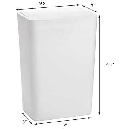 Fasmov Trash Can, 2 Pack 15 Liter / 4 Gallon Plastic Garbage Container Bin with Press Top Lid, Waste Basket for Kitchen, Bathroom, Living Room, Office, Narrow Place (White + Blue)