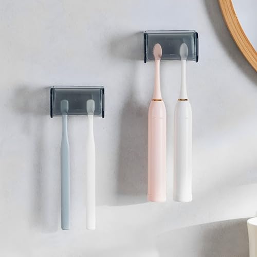 2 PCS Wall-Mounted Toothbrush Holder with Cover, 2-Slot Organizer for Bathroom, Shower, Dorm, Cabinet (Clear) - color: 2pack