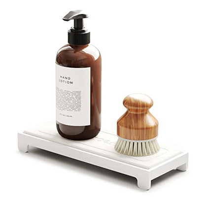 SpaceAid DryingNeat Sink Organizer, Instant Dry Sink Caddy Organizers, Kitchen Sponge Soap Holder Dispenser, Countertop Fast Drying Counter Tray Rack (Bamboo Rack, White) - color: White