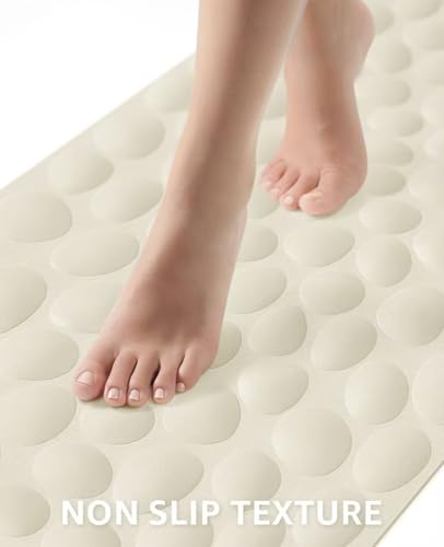 Bligli Bathtub Mat Non Slip, 16x40 inch Extra Long Bath Tub Mat with Strong Suction Cups, Soft Rubber Bathroom Floor Mat, Machine Washable, 100% BPA Free (Beige) - color: Beige, size: 40" x 16" (Rectangular)
