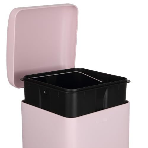 happimess Betty 8 Gal Step Trash Can Soft-Close Lid, Blush Pink | Removable Liner, Semi-Rectangular, Steel Pedal, Iron Powder Coated, 27" Height, Non-Skid Base - color: Blush Pink