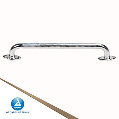 Dynarex Rotating Flange Knurled Grab Bar-18 Inch, Stainless Steel with Textured, Non-Slip Center of The Safety Rail, Weight Capacity of 300 Pounds, Silver, 1-Rotating Flange Knurled Grab Bar-18 inch