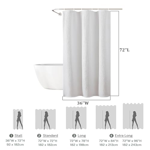 Aiyufeng 3D Textured White Small Shower Curtain for Bathroom, Fabric Shower Curtain Heavy Duty Cloth, Stall Size Narrow Bathroom Curtains, Machine Washable, 36x72 Inches - color: White, size: 36"W x 72"L (Pack of 1)