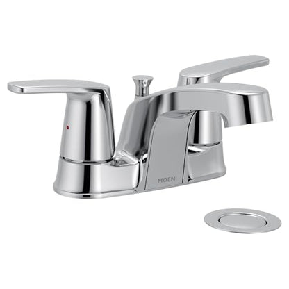 Moen Chateau Chrome Two-Handle Centerset Bathroom Faucet with Metal Drain Assembly, 499525