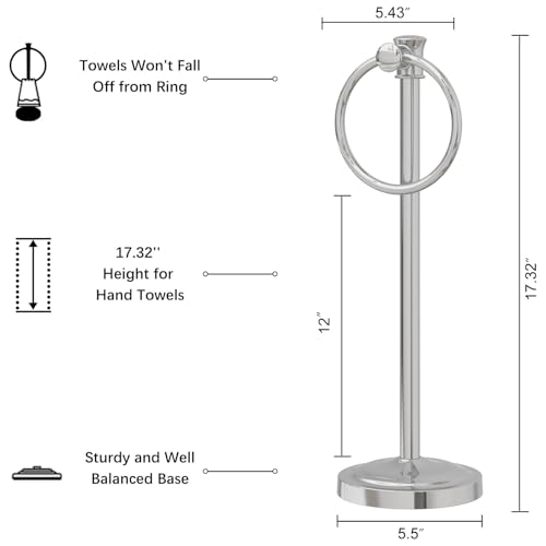Hoimpro Hand Towel Holder Free Standing Towel Bar Polished Chrome | Hanging Floor Hand Towel Rack Ring,for Bathroom Kitchen Vanity Countertops, Hardware Accessories SUS 304 Heavy-Duty Base - color: Chrome