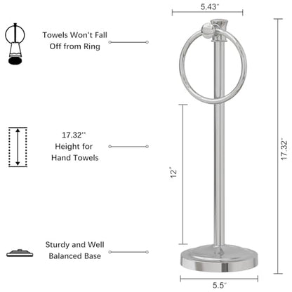Hoimpro Hand Towel Holder Free Standing Towel Bar Polished Chrome | Hanging Floor Hand Towel Rack Ring,for Bathroom Kitchen Vanity Countertops, Hardware Accessories SUS 304 Heavy-Duty Base - color: Chrome