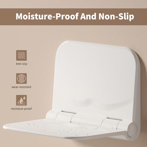 Shower Seat Wall Mounted, Folding Shower Seats for Adults, 350 lbs Max Load, Shower Chair Bench with Space-Saving Foldable Design for Women, Adults, Children - size: 15 Inch