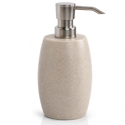 Clasin Home Sandstone Textured Resin Soap Dispenser with Metallic Pump and Waterproof Bottle Labels for Bathroom Kitchen Dish Hand Wash Shower Lotion Shampoo, 12 Oz, Beige - color: Natural Beige