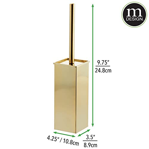 mDesign Steel Square Modern Toilet Bowl Brush and Holder for Bathroom Storage and Organization, Compact Free-Standing Design, Covered Brush - Sturdy, Deep Cleaning - Citi Collection - Soft Brass - color: Soft Brass