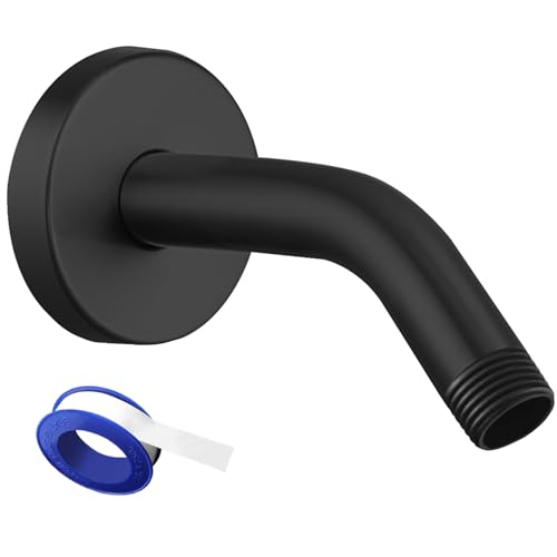 Voolan Shower Arm with Flange and Teflon Tape, Extension Shower Head Arm for Bathroom Fixed Shower Head, Solid Stainless Steel, Wall Mounted (6 Inch,Black) - color: Black, style: 6 Inch