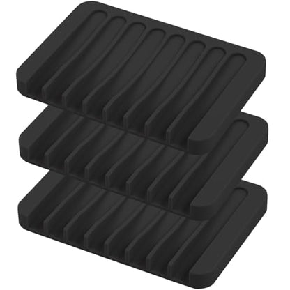 Self Draining Soap Dishes, 3 Pcs Silicone Waterfall Drainer Soap Holder for Bathroom, Extend Soap Life Keep Dry Clean & Easy Cleaning (Black) - color: Black