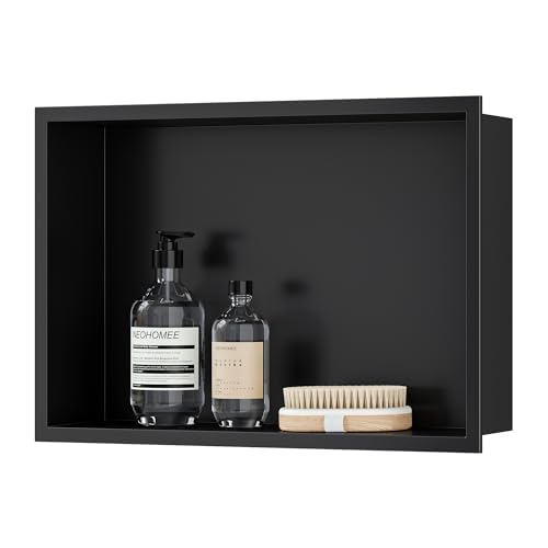 Neodrain Stainless Steel Shower Niche Matte Black 18"x12" No Tile Needed | Recessed Wall Niche, Space-Saving, Waterproof & Durable Niche for Shower Storage - color: Matte Black, size: 18X12In