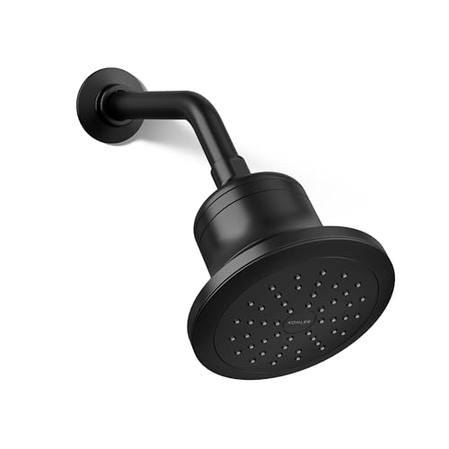 KOHLER 33631-G-BL Cinq Round Single-Function Filtered Showerhead, Five-Layer Filtration, 1.75 GPM, Full Coverage Spray, Premium Durable Material, Matte Black - color: Matte Black, size: 1.75 GPM, style: Round