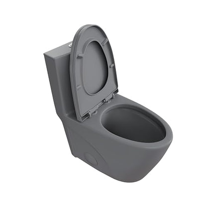 Elongated One Piece Toilet, ADA Dual Flush 1.1/1.6 GPF, Dark Gray | ADA 17" chair height, Powerful siphon dual flush, 12" rough-in, Bathroom toilet bowl, comfort soft closing seat, Gray toilets - color: Dark Gray