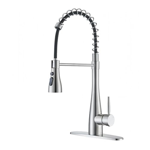 Kitchen Faucets with Pull Down Sprayer, High Arc Single Handle Classic Stainless Steel Sink Faucet 1 or 3 Hole, Suitable for Farmhouse Camper Laundry Rv Bar, Brushed Nickel - color: Brushed Nickel, style: Modern