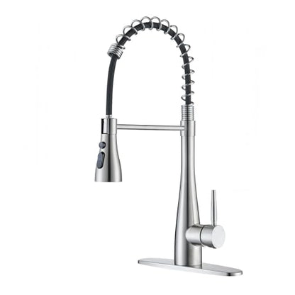 Kitchen Faucets with Pull Down Sprayer, High Arc Single Handle Classic Stainless Steel Sink Faucet 1 or 3 Hole, Suitable for Farmhouse Camper Laundry Rv Bar, Brushed Nickel - color: Brushed Nickel, style: Modern