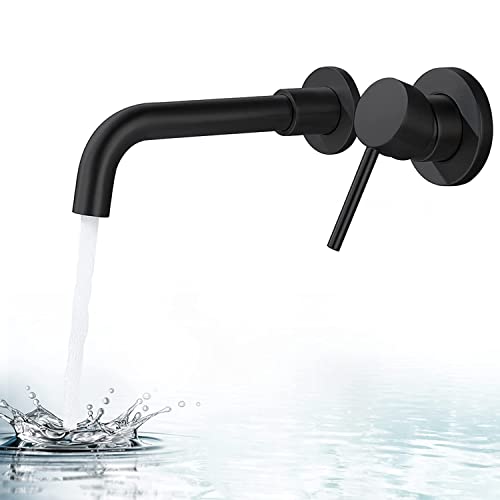 Wall Mounted Bathroom Faucet Single Handle Lavatory Sink Faucet Bathroom Vessel Sink Faucets with Single Lever 360 Swivel Basin Mixer Tap, Matte Black