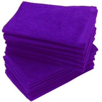 Set of 12 Premium Fringed Velour Fingertip Towels (Purple)-PKG of 1 Dozen | 11" x 18" | 100% Cotton, Soft Velour Finish | Elegant Guest Towels for Bathroom, Spa, Events & Embroidery - color: Purple