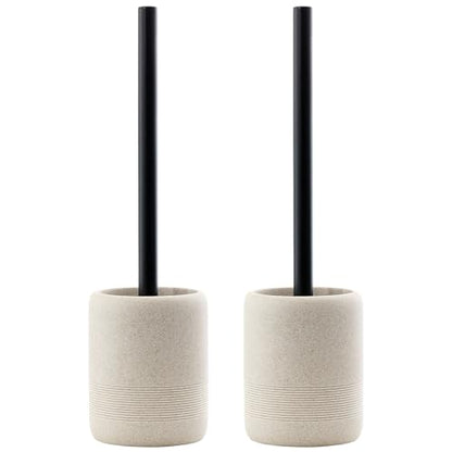 Toilet Brush and Holder Set, 2 PCS,Simple Sandstone Look,Beige | Decorative Toilet Bowl Brush and Holder Set,Heavy-Weight Resin Base with Long Handle Scrubber Brush,Bathroom Aceessories