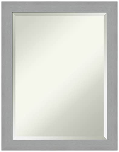 Amanti Art Silver Bathroom Mirror for Over Sink, 27x21 Brushed Nickel Rectangle Vanity Mirror, Medium Modern Frame, Hangs Horizonally and Vertically, Bathroom Wall Decor, Beveled Edge - color: Brushed Nickel V1, size: 27"L x 21"W