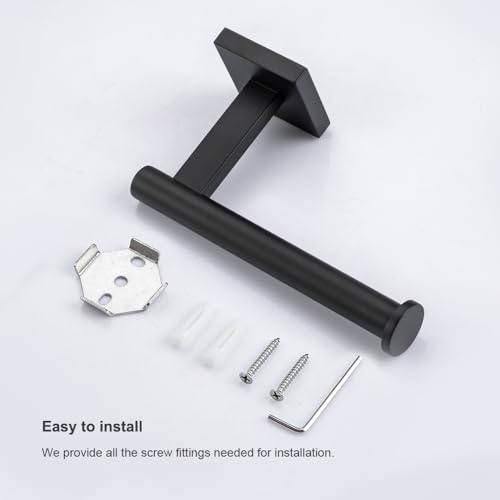 Wall-Mount Toilet Paper Holder, Open Arm, Matte Black | SUS304 stainless steel, screw mount, fits standard, large and mega rolls, concealed caps, mounting hardware included - color: Matte Black