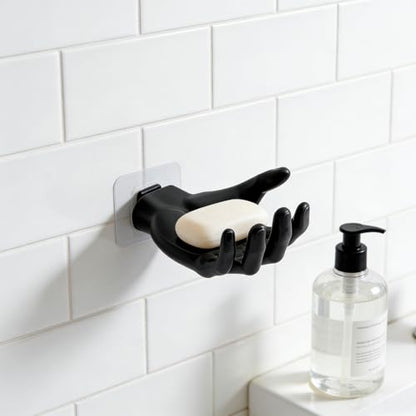 1pc Black Hand-Shaped Wall-Mounted Soap Dish, Moisture Resistant Resin, Matte Finish, Space-Saving Design, 5.51 x 3.94 x 3.14 in