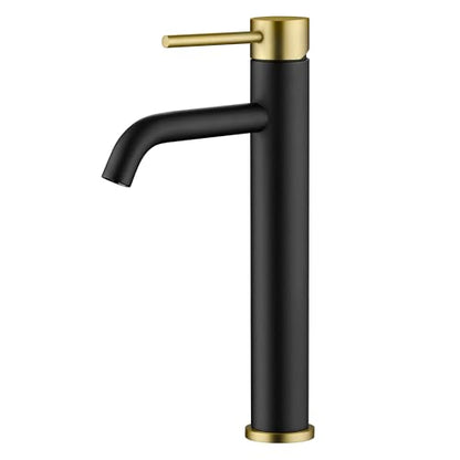 SUMERAIN Bathroom Vessel Sink Faucet Black and Gold, 304 Stainless Steel | Tall, Single Handle, Single Hole, Lead-Free, Water-Saving, with Faucet Supply Lines, Easy DIY Install - color: Black and Gold, size: Vessel Sink faucet
