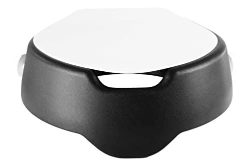 KMINA 4 Inch Soft Raised Toilet Seat with Lid, 300 lb Capacity, Fits Round & Compact Elongated Bowls up to 15" Wide, Tool-Free Clamp-On Riser, Black - color: Black