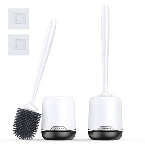2 Pack Silicone Toilet Bowl Brush and Holder Set with Ventilated Holder, Floor Standing & Wall Mounted Toilet Scrubber - color: Black, size: 2 Pack