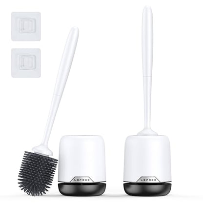 2 Pack Silicone Toilet Bowl Brush and Holder Set with Ventilated Holder, Floor Standing & Wall Mounted Toilet Scrubber - color: Black, size: 2 Pack