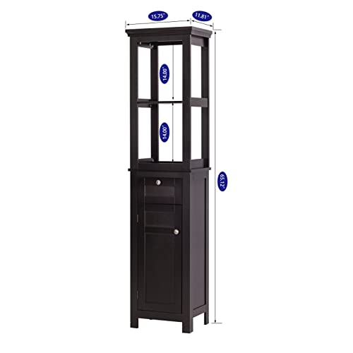 Spirich Slim Bathroom Storage Cabinet, Tall Narrow Cabinet with Door and Shelves, Freestanding Linen Tower (Espresso) - color: Espresso