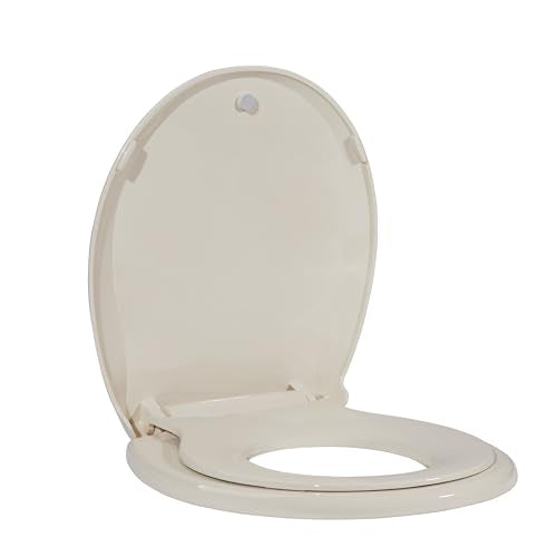 Toilet Seat Cover with Toddler Seat Round – Potty Training Toilet for Kids and Adults, Durable PP Toilet Seat with Built-in Child Potty Seat, Almond - color: Almond, size: Round