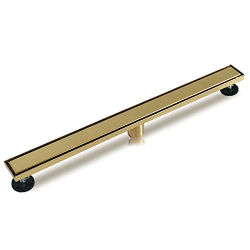 Neodrain 36" GoldLinear Shower Drain,2-in-1 Flat& Tile Insert Cover | 304 Stainless Steel,Fast Drainage, Durable,Rectangle Shower Floor Drain with Adjustable Feet,Hair Strainer,Fits Bathrooms - color: Golden, size: 36 In