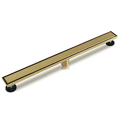 Neodrain 36" GoldLinear Shower Drain,2-in-1 Flat& Tile Insert Cover | 304 Stainless Steel,Fast Drainage, Durable,Rectangle Shower Floor Drain with Adjustable Feet,Hair Strainer,Fits Bathrooms - color: Golden, size: 36 In