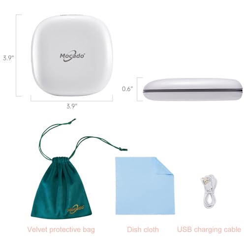 Mocado Compact LED Magnifying Travel Makeup-Mirror - 4 inches 1X/10X Magnification Small Hand Pocket Dimmable Double Sided USB Rechargeable Touch Screen, Portable Tabletop Cosmetic (White) | Double Sides Lighted, 3 Colors Lighting, 0-100% Brightness, Diam