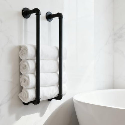 Industrial Pipe Towel Rack for Bathroom Wall Mounted,Towel Holder Black | 24 Inch,Easy To Install,Made of Galvanized Steel,Hold Up To 6 Regular Size Bath Towels,For Farmhouse Bathrooms Laundry Rooms - size: 24 Inch