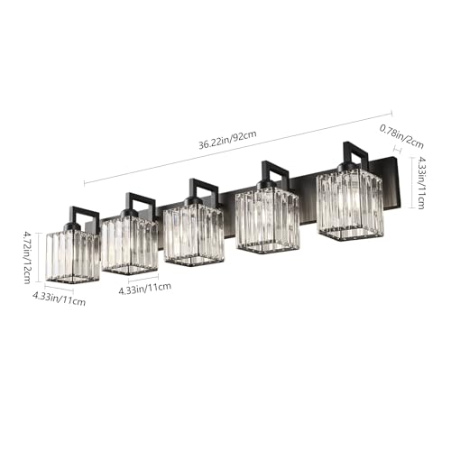 Black Bathroom Light Fixture, 5-Light Crystal Vanity Lighting, Bathroom Lighting Fixtures Over Mirror, Modern Crystal Wall Lamp - color: Black Crooked, size: 5-light