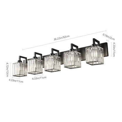 Black Bathroom Light Fixture, 5-Light Crystal Vanity Lighting, Bathroom Lighting Fixtures Over Mirror, Modern Crystal Wall Lamp - color: Black Crooked, size: 5-light