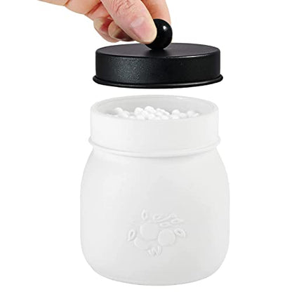 Amolliar Mason Jar Bathroom Accessories Set, 4Pcs Glass Bathroom Set, Black | White Retro Lotion Soap Dispenser, 2 Apothecary Jars, Toothbrush Holder, Rustic Farmhouse Bathroom Decor Countertop Organizer - size: White Black, style: Standard-mouth