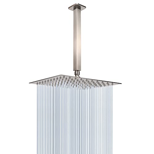 NearMoon Rain Shower Head With Shower Arm, Ceiling Mount Square Shower, Stainless Steel Ceiling Rainfall Showerhead- Waterfall Full Body Coverage (8 Inch, Brushed Nickel) - color: Brushed Nickel, size: 8 Inch