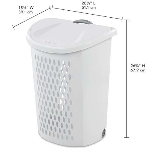 Wheeled Plastic Laundry Hamper,Ultra Wheeled Design Clothes Laundry Basket,Extra Large 135L Pull Handle & Side Grips Plastic Ventilated Clothes Basket for Home, Dorm, or Apartment