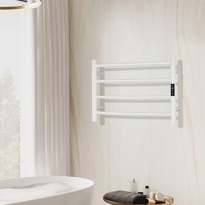 Electric Towel Rack with Voice Control for Alexa & Google Home,TUYA - Wall-Mounted Bathroom Heating Towel Warmer,Plug-in,Stainless Steel Material,16.54x23.62x5.51 in,White,4 Bars - color: White With Wifi, size: 4 Bar